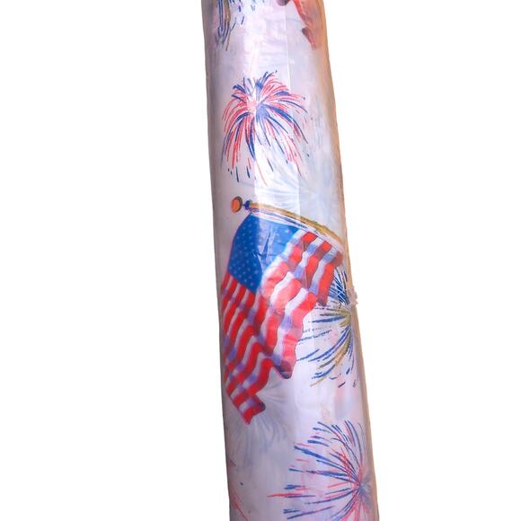 Vintage Amscan Fireworks Flags Plastic Tableroll Tablecloth New - Picture 2 of 10